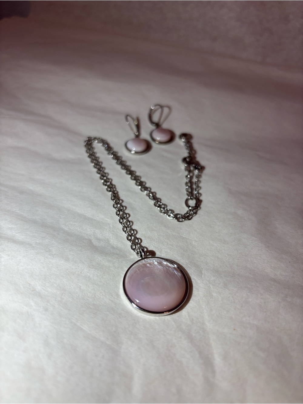 ELLE Sterling Silver & Pink Mother of Pearl Necklace & Earrings Set